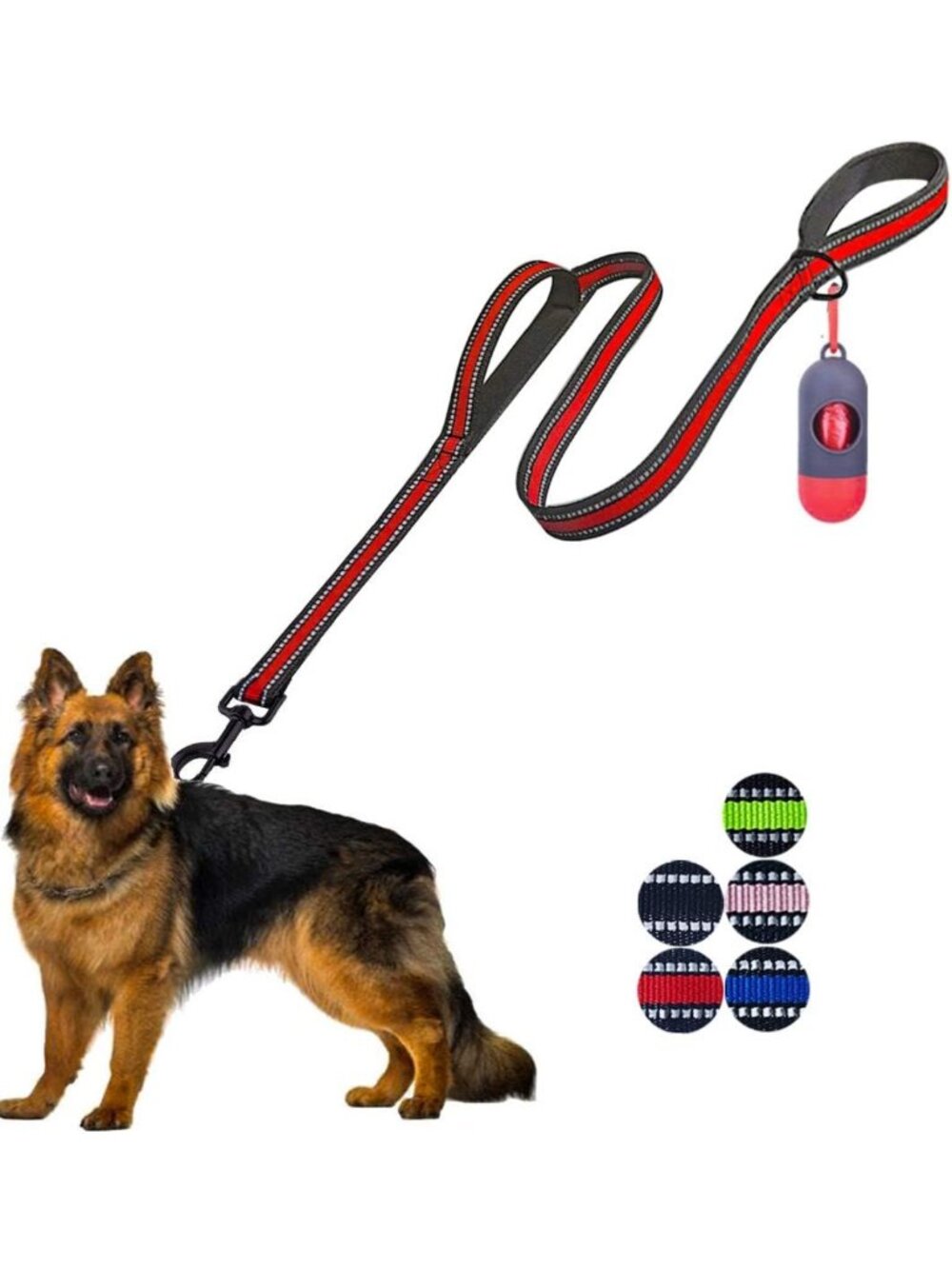 Heavy Duty Double Handle Dog Leash - Padded, Reflective, 5 FT for All Sizes